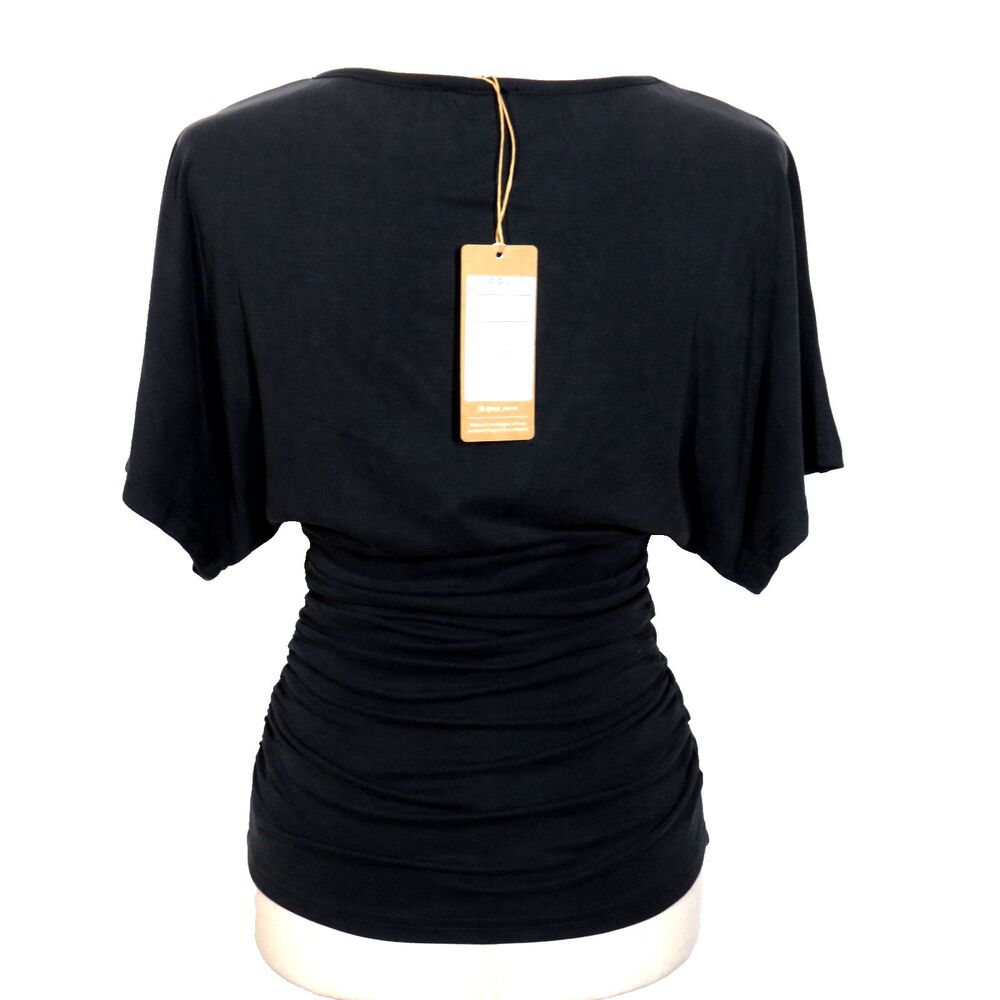 OGL Sandwashed Effortless Boatneck Batwing Sleeve Side Ruched Top Black Size XL - Picture 4 of 9